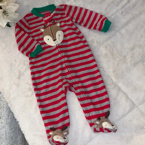 Carter’s Reindeer Striped Sleeper Footed One-piece Baby - Picture 1 of 9
